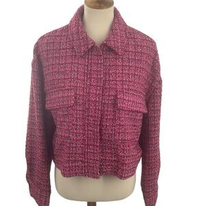 Rachel Zoe pink/black/white plaid boucle crop jacket new with tags